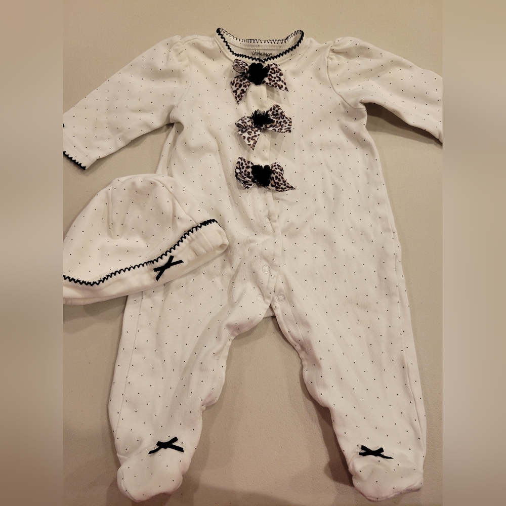 Little Me Infant Girls 6 month Polka Dot Black And White outfit